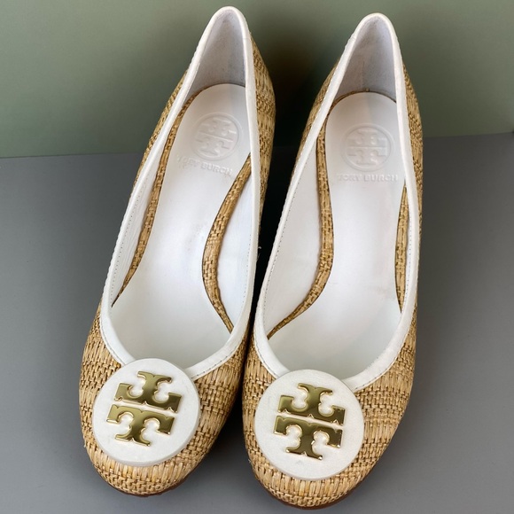 Tory Burch Shoes - Tory Burch Sally Raffia Straw Natural/Bleach Wedges Size 7